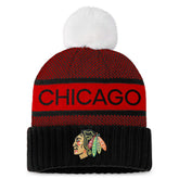 Chicago Blackhawks Fanatics Women's Authentic Pro Rink Cuffed Knit Hat with Pom - Black/Red | Fanatics Clearance