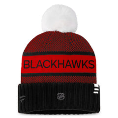 Chicago Blackhawks Fanatics Women's Authentic Pro Rink Cuffed Knit Hat with Pom - Black/Red | Fanatics Clearance