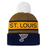 St. Louis Blues Fanatics Women's Authentic Pro Rink Cuffed Knit Hat with Pom - Navy/Gold | Fanatics sale