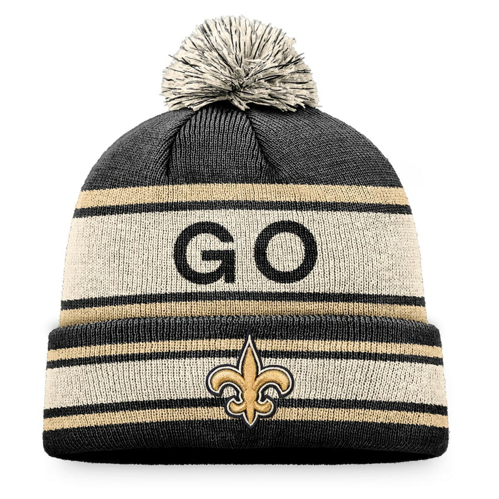 New Orleans Saints Heritage Cuffed Knit Hat with Pom - Black - Fanatics