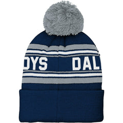 Dallas Cowboys Youth Jacquard Cuffed Knit Hat with Pom - Navy - NFL