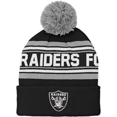 Las Vegas Raiders Youth Jacquard Cuffed Knit Hat with Pom - Black - NFL