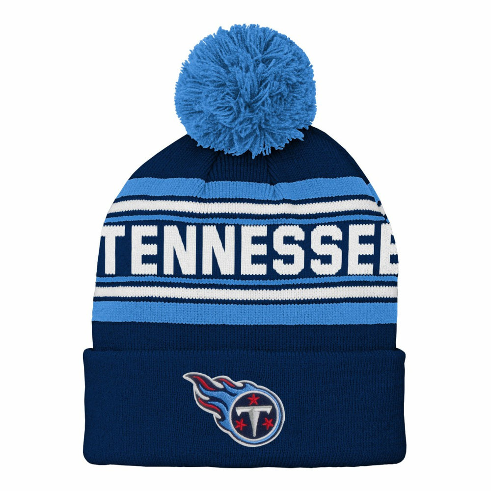 Tennessee Titans Youth Jacquard Cuffed Knit Hat with Pom - Navy - NFL