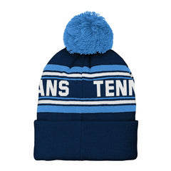 Tennessee Titans Youth Jacquard Cuffed Knit Hat with Pom - Navy - NFL
