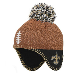 New Orleans Saints Preschool Football Head Knit Hat with Pom - Brown - NFL