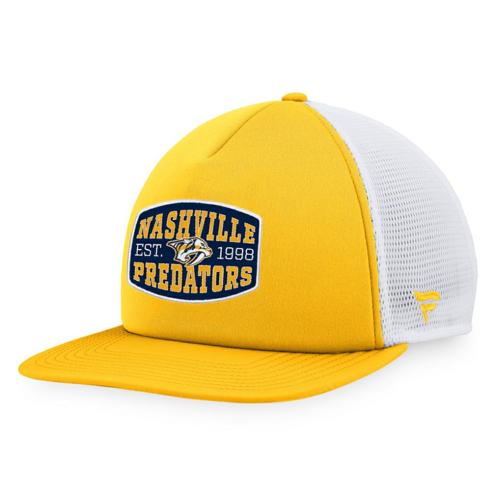 Nashville Predators Fanatics Foam Front Patch Trucker Snapback Hat - Gold/White | Fanatics Lifestyle