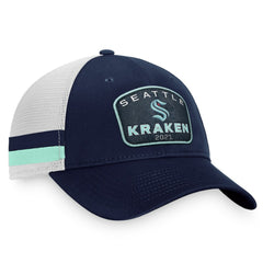 Seattle Kraken Fanatics Fundamental Striped Trucker Adjustable Hat - Deep Sea Blue/White | Fanatics online
