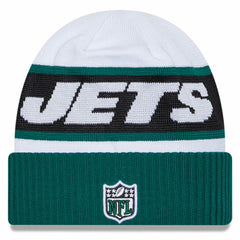New York Jets New Era 2023 Sideline Tech Cuffed Knit Hat - White/Green - NFL