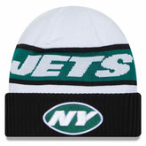 New York Jets New Era 2023 Sideline Tech Cuffed Knit Hat - White/Black - NFL