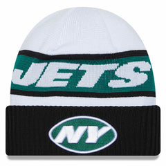 New York Jets New Era 2023 Sideline Tech Cuffed Knit Hat - White/Black - NFL