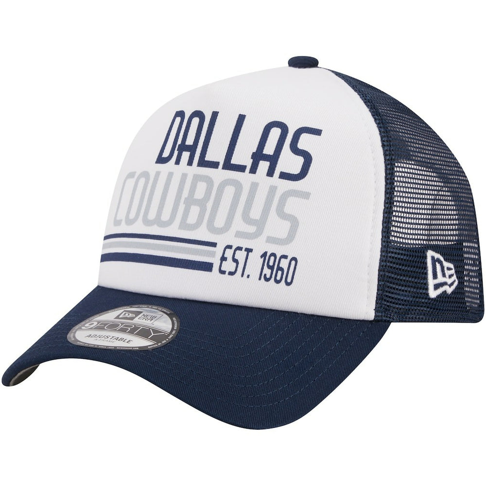 Dallas Cowboys New Era Stacked A-Frame Trucker 9FORTY Adjustable Hat - White/Navy - NFL