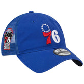 New Era Philadelphia 76ers Distinct Side Patch Trucker 9TWENTY Adjustable Hat Royal