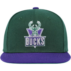 Mitchell & Ness Milwaukee Bucks Youth Two-Tone Snapback Hat Hunter Green/Purple