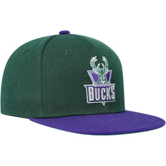 Mitchell & Ness Milwaukee Bucks Youth Two-Tone Snapback Hat Hunter Green/Purple