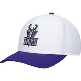 Mitchell & Ness Milwaukee Bucks Hardwood Classics Core 2-Tone 2.0 Pro Snapback Hat White/Purple