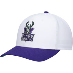 Mitchell & Ness Milwaukee Bucks Hardwood Classics Core 2-Tone 2.0 Pro Snapback Hat White/Purple