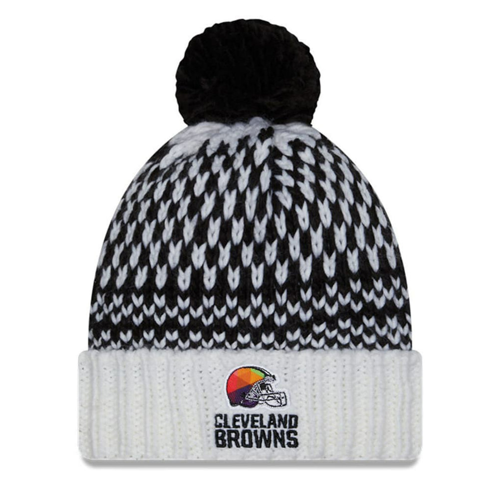 Cleveland Browns New Era Women's 2023 NFL Crucial Catch Cuffed Pom Knit Hat - Black/White - NFL
