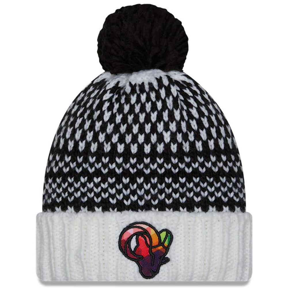 Los Angeles Rams New Era Women's 2023 NFL Crucial Catch Cuffed Pom Knit Hat - Black/White - NFL