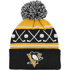 Pittsburgh Penguins Preschool Faceoff Cuffed Knit Hat with Pom - Black | NHL Clearance