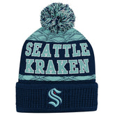 Seattle Kraken Youth Puck Cuffed Knit Hat with Pom - Deep Sea Blue | NHL discount