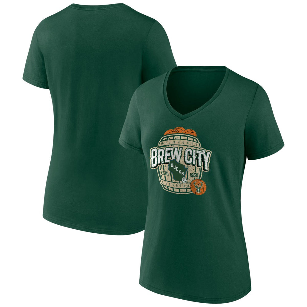 Milwaukee Bucks Women's Announcer V-Neck T-Shirt Hunter Green