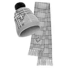 New Orleans Saints WEAR by Erin Andrews Women's Plaid Knit Hat with Pom & Scarf Set - NFL