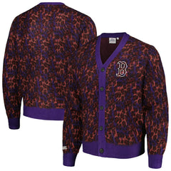 Boston Red Sox PLEASURES Cheetah Cardigan Button-Up Sweater for sale