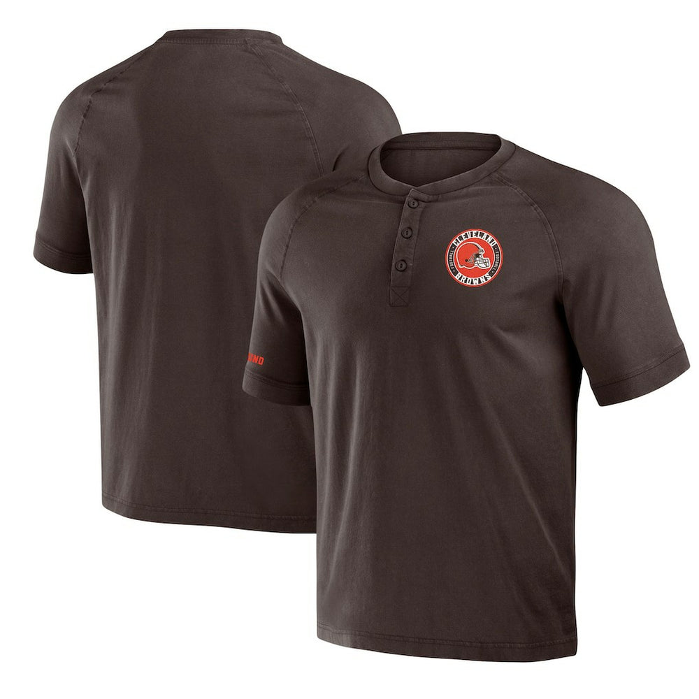 Cleveland Browns NFL x Darius Rucker Collection Washed Raglan Henley T-Shirt - Brown - Fanatics