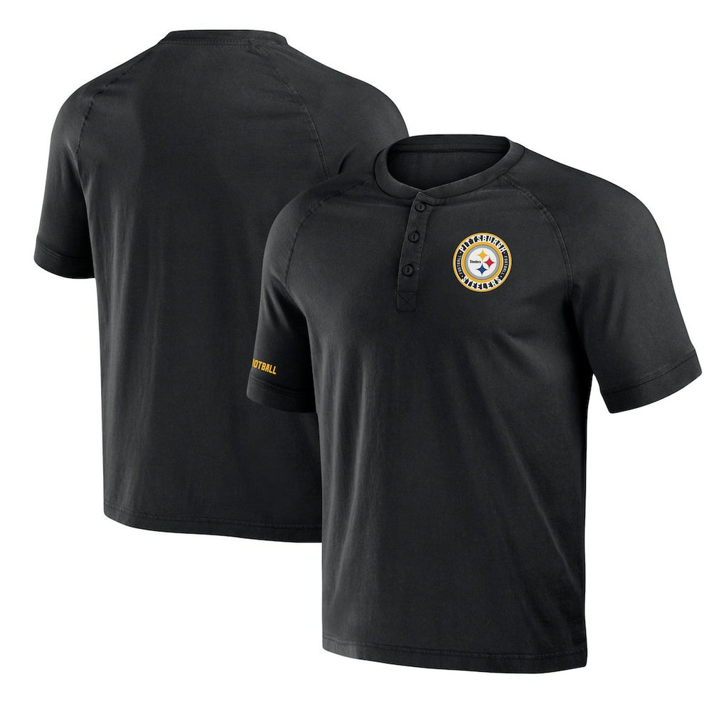 Pittsburgh Steelers NFL x Darius Rucker Collection Washed Raglan Henley T-Shirt - Black - Fanatics