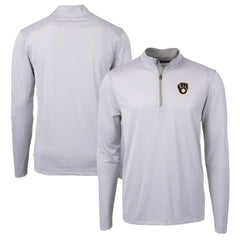 Milwaukee Brewers Cutter & Buck Virtue Eco Pique Micro Stripe Recycled Quarter-Zip Pullover Top Outlet