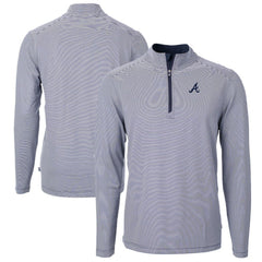 Atlanta Braves Cutter & Buck Virtue Eco Pique Micro Stripe Big & Tall Recycled Quarter-Zip Pullover Top for sale