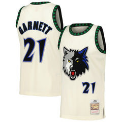 Mitchell & Ness Kevin Garnett Minnesota Timberwolves Chainstitch Swingman Jersey Cream