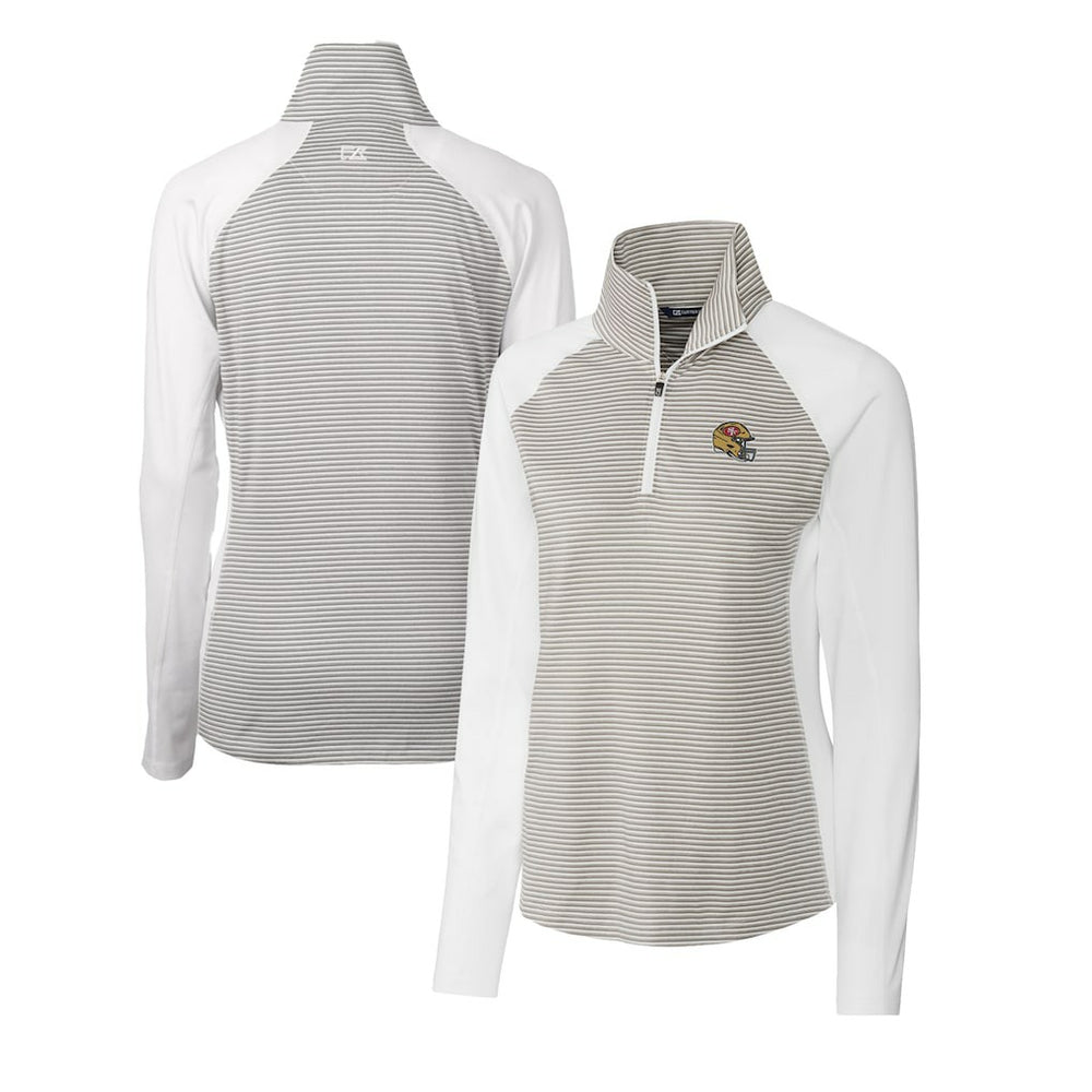 San Francisco 49ers Cutter & Buck Women's Helmet Logo DryTec Forge Tonal Stripe Stretch Half-Zip Top - White - NFL