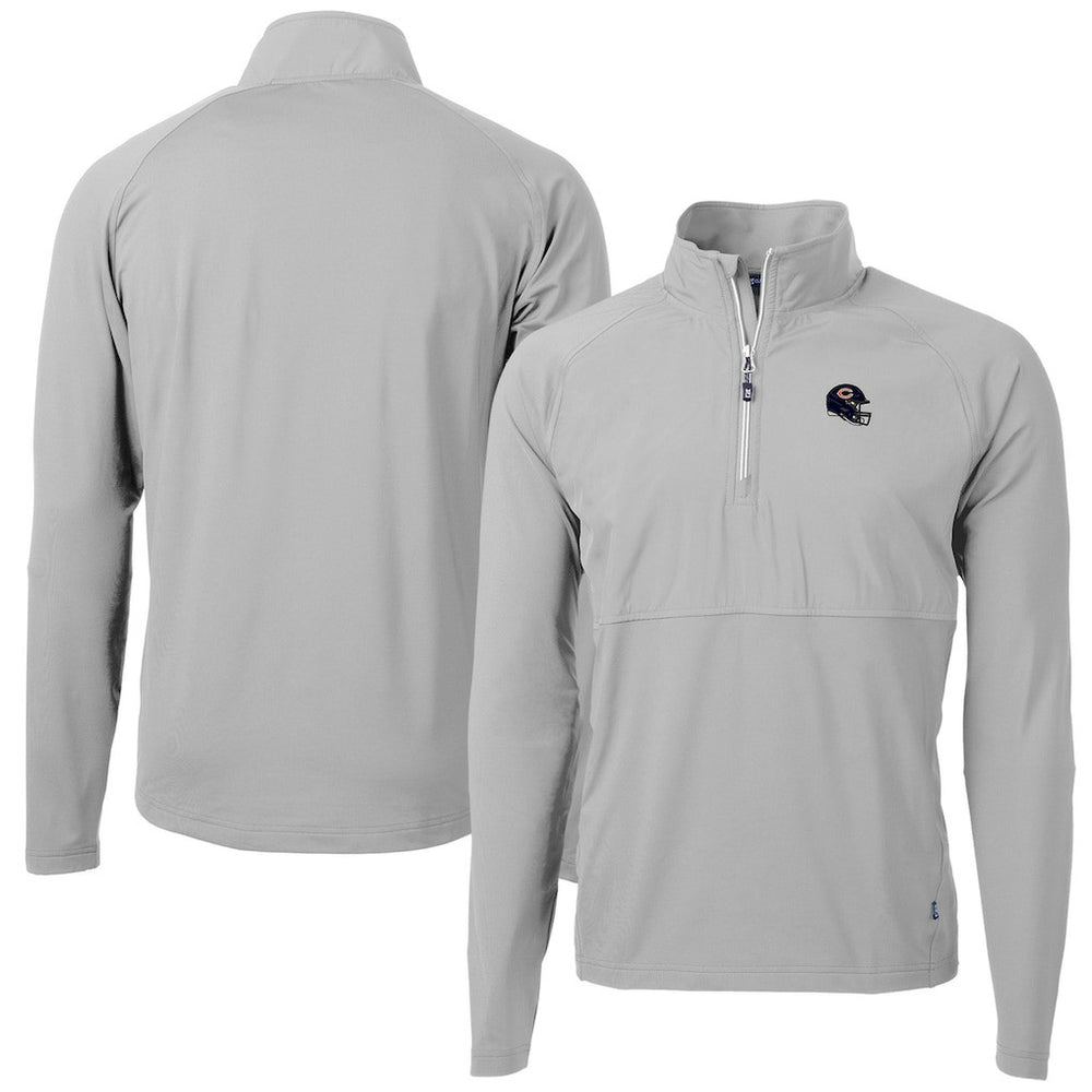 Chicago Bears Cutter & Buck Helmet Adapt Eco Knit Hybrid Recycled Quarter-Zip Pullover Top - Silver - NFL
