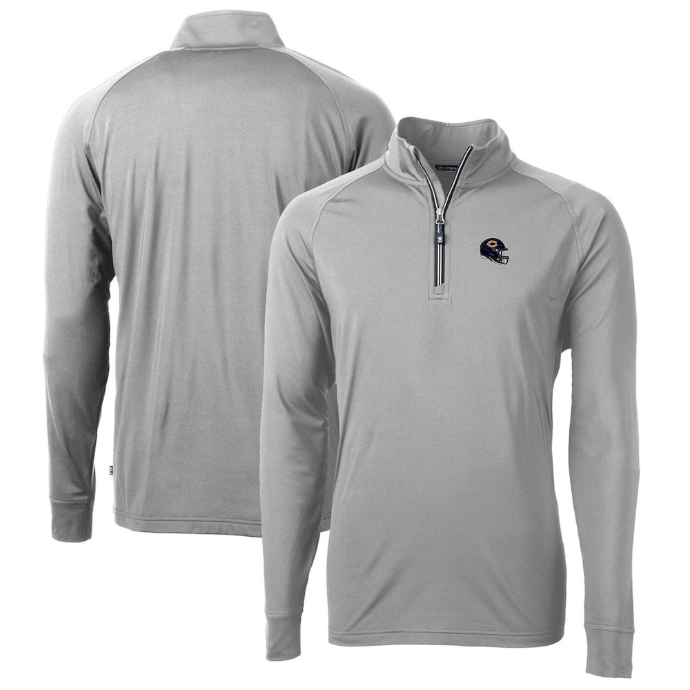 Chicago Bears Cutter & Buck Helmet Adapt Eco Knit Stretch Recycled Quarter-Zip Pullover Top - Silver - NFL