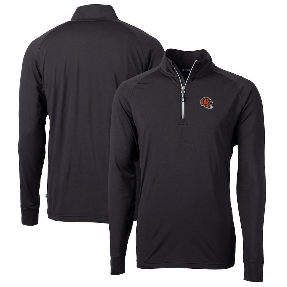 Cincinnati Bengals Cutter & Buck Helmet Adapt Eco Knit Stretch Recycled Quarter-Zip Pullover Top - Black - NFL