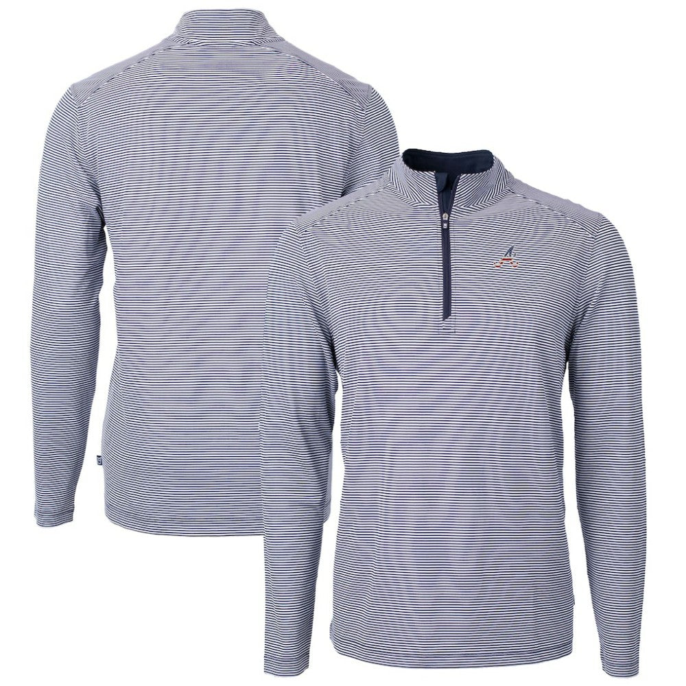 Atlanta Braves Cutter & Buck Americana Logo Virtue Eco Pique Stripe Recycled Quarter-Zip Pullover Top Sale