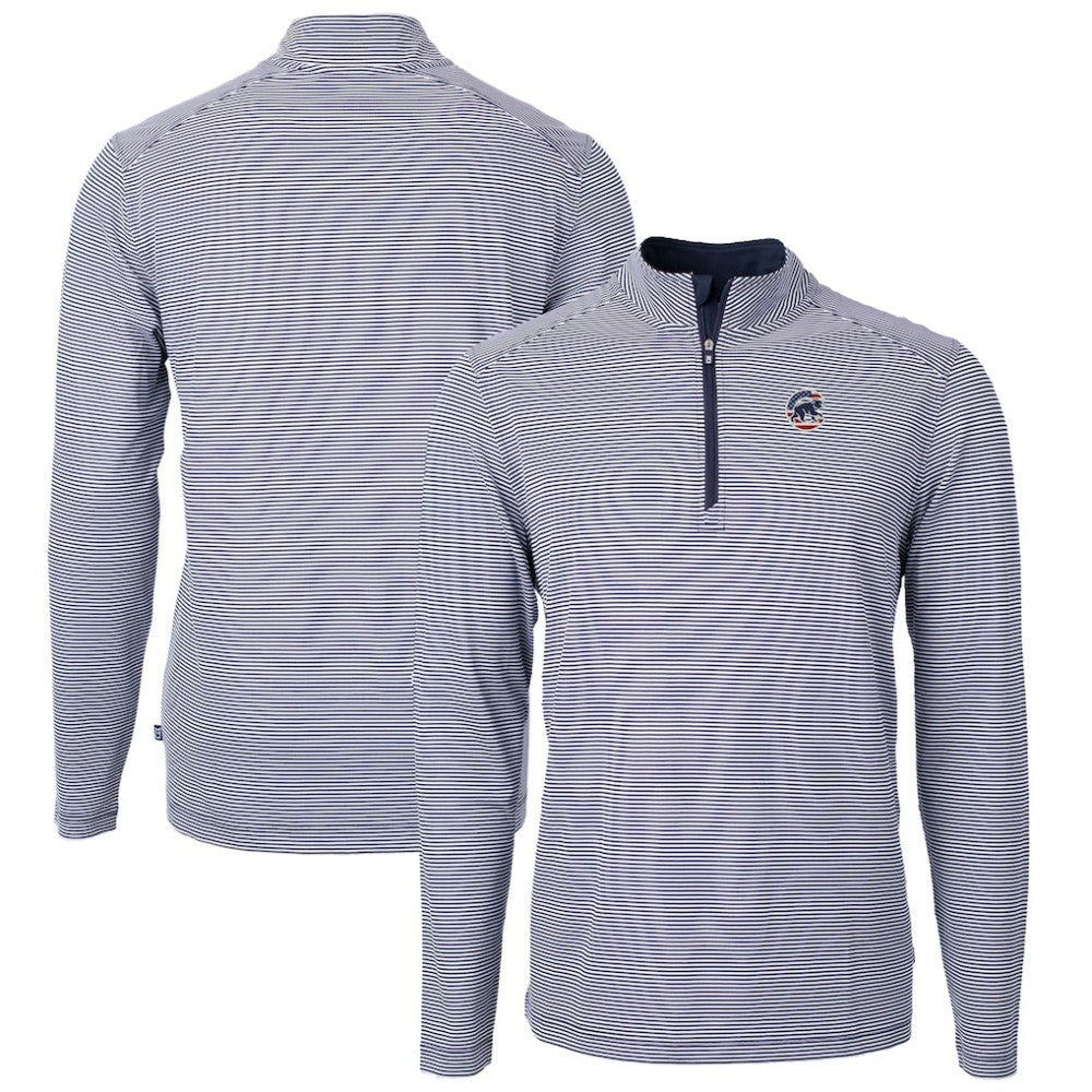 Chicago Cubs Cutter & Buck Americana Logo Virtue Eco Pique Stripe Recycled Quarter-Zip Pullover Top Sale