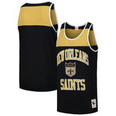 New Orleans Saints Gridiron Classics Heritage Colorblock Tank Top - Black/Gold - Mitchell & Ness
