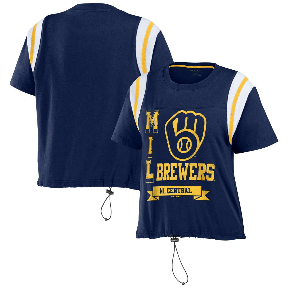 Milwaukee Brewers WEAR by Erin Andrews Women's Cinched Colorblock T-Shirt Sale