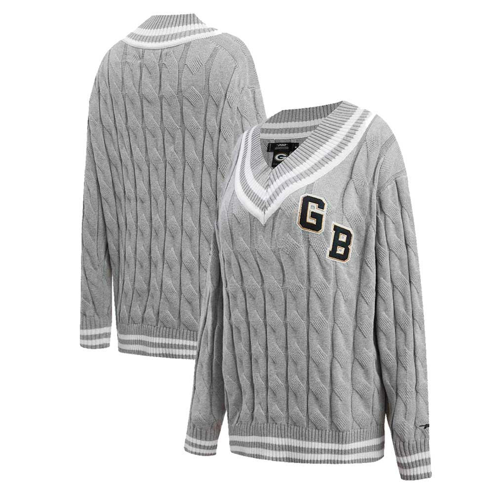 Green Bay Packers Pro Standard Women's Prep V-Neck Pullover Sweater - Heather Gray - NFL