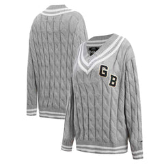 Green Bay Packers Pro Standard Women's Prep V-Neck Pullover Sweater - Heather Gray - NFL