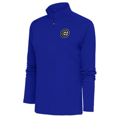 Chicago Cubs Antigua Women's Brushed Metallic Tribute Half-Zip Pullover Top for sale