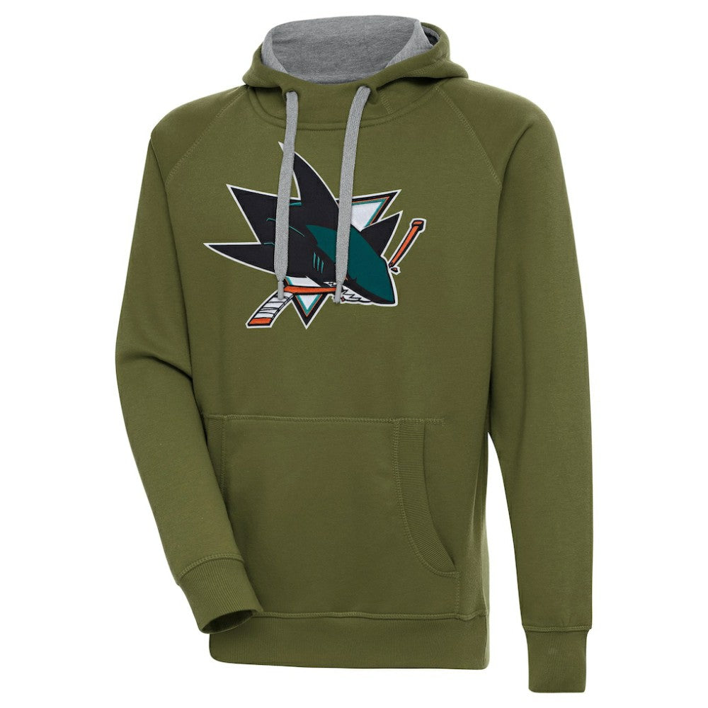 San Jose Sharks Antigua Victory Pullover Hoodie - Olive | NHL Lifestyle