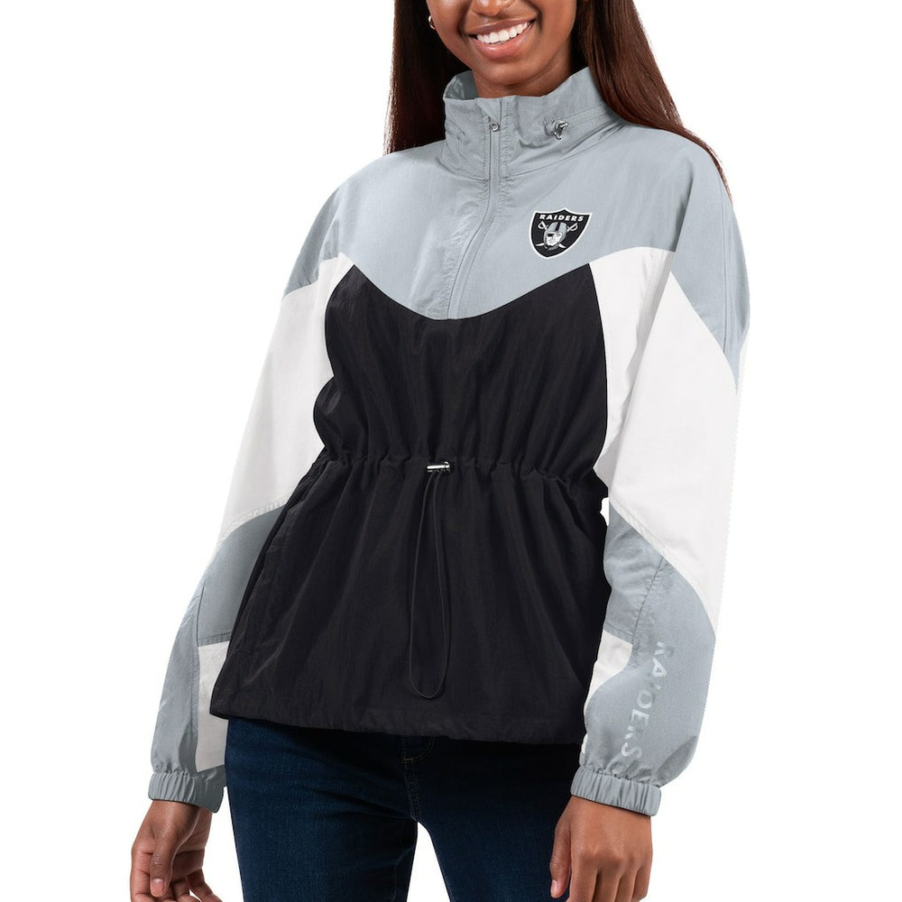 Las Vegas Raiders G-III 4Her by Carl Banks Women's Tie Breaker Lightweight Quarter-Zip Jacket - Black/Silver - NFL