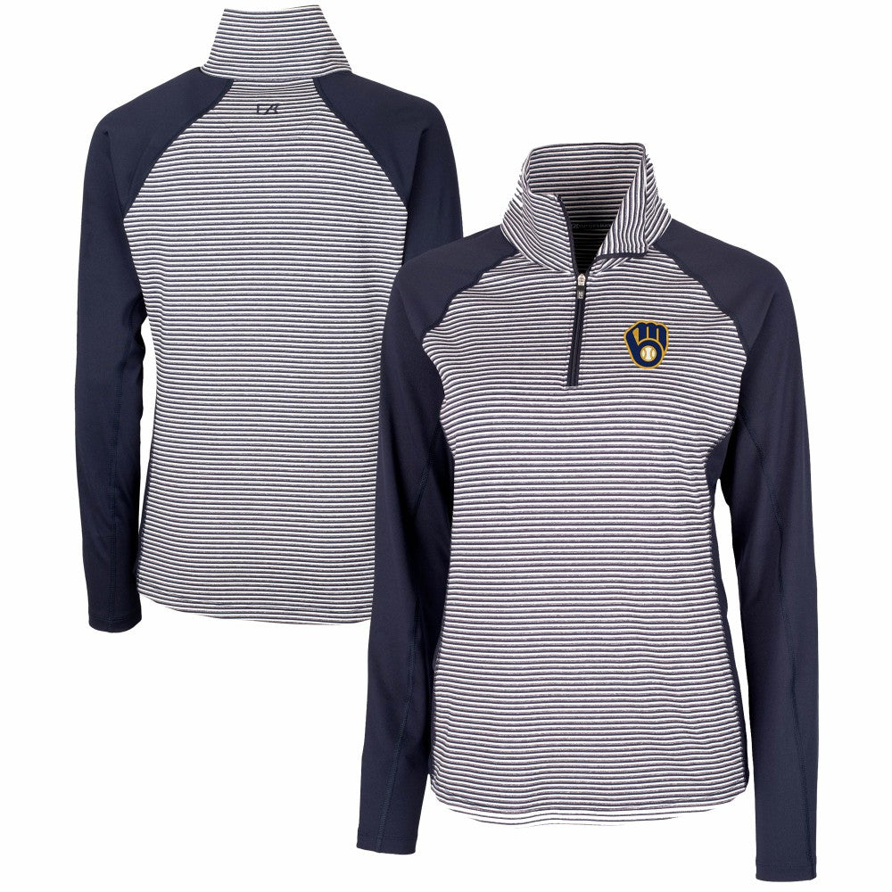 Milwaukee Brewers Cutter & Buck Women's DryTec Forge Tonal Stripe Half-Zip Top for sale