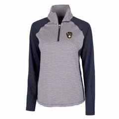 Milwaukee Brewers Cutter & Buck Women's DryTec Forge Tonal Stripe Half-Zip Top for sale