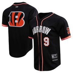 Joe Burrow Cincinnati Bengals Pro Standard Mesh Baseball Button-Up T-Shirt - Black - NFL