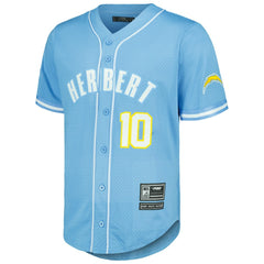Justin Herbert Los Angeles Chargers Pro Standard Mesh Baseball Button-Up T-Shirt - Powder Blue - NFL