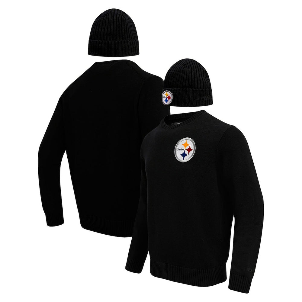 Pittsburgh Steelers Pro Standard Crewneck Pullover Sweater & Cuffed Knit Hat Box Gift Set - Black - NFL